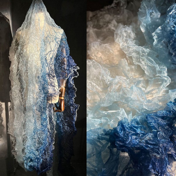 Tissu réfléchissant transparent en tulle plissé dégradé élégant pour de superbes robes, tenue unique, décoration d'intérieur chic