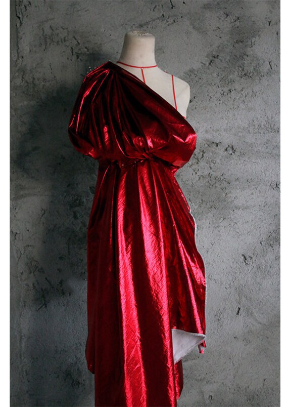 bright red satin dress