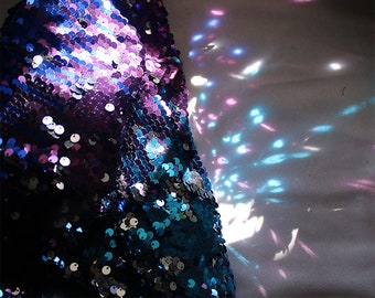 Tela de malla con lentejuelas iridiscentes, material brillante de colores mágicos