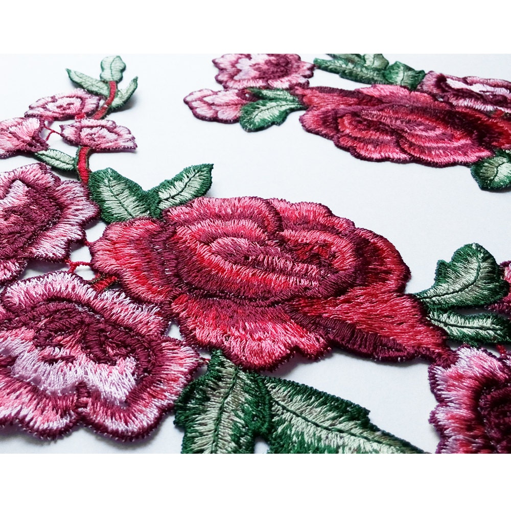 2 Red Rose Appliques Embroidery Flower Patches Costume Design Etsy