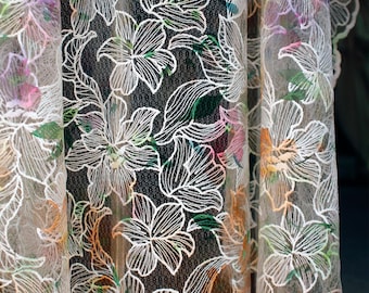 Embroidered Floral Lace Mesh: Pearlized Thread, Gradient Flowers - Bridal Sewing