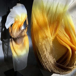 Stunning Gradient Pleated Organza Fabric Blue-White YelloW-White Pink-White Purple-White Green-White