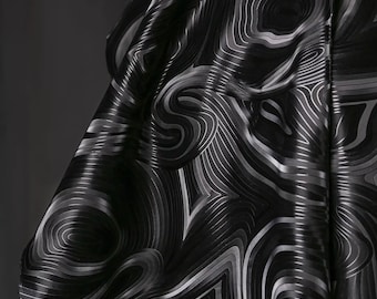Tecidos PU Moiré de Ondas Gravitacionais Preto / Branco / Camelo