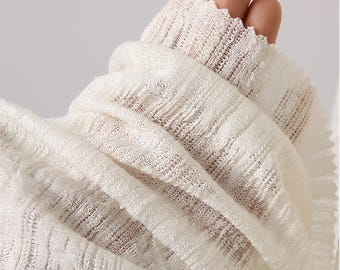 Knitted silk-cotton wool tulle fabric Black White