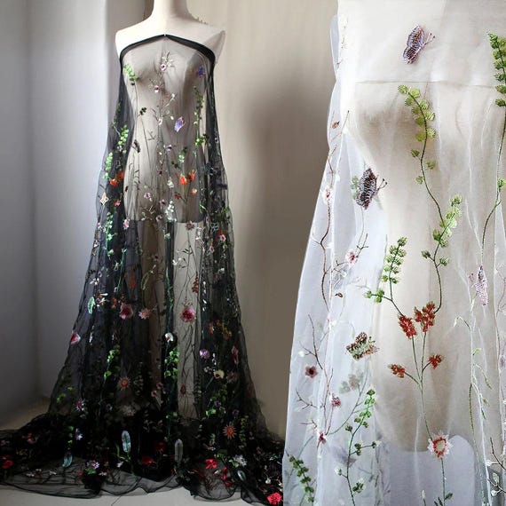 Spring Flowers Plant Embroidery Lace Pattern See-through Mesh Fabric - Etsy Spring Flowers Plant Embroidery Lace Pattern See-through Mesh Fabric - Etsy