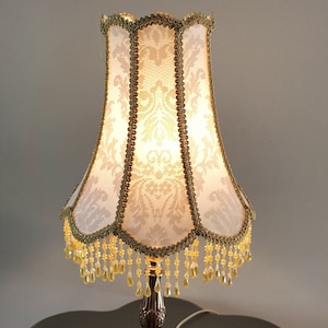 Lovely vintage/Victorian/Shabby chic/Designer/Elegant/cream fabric lace/Beaded/Gold braid/Table lampshade/ hand made