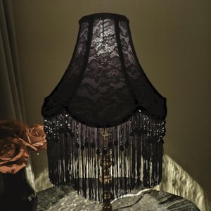 Abajur de mesa preto vintage, estilo boho/retrô/vitoriano/gótico, pronto para envio, novo, feito à mão.