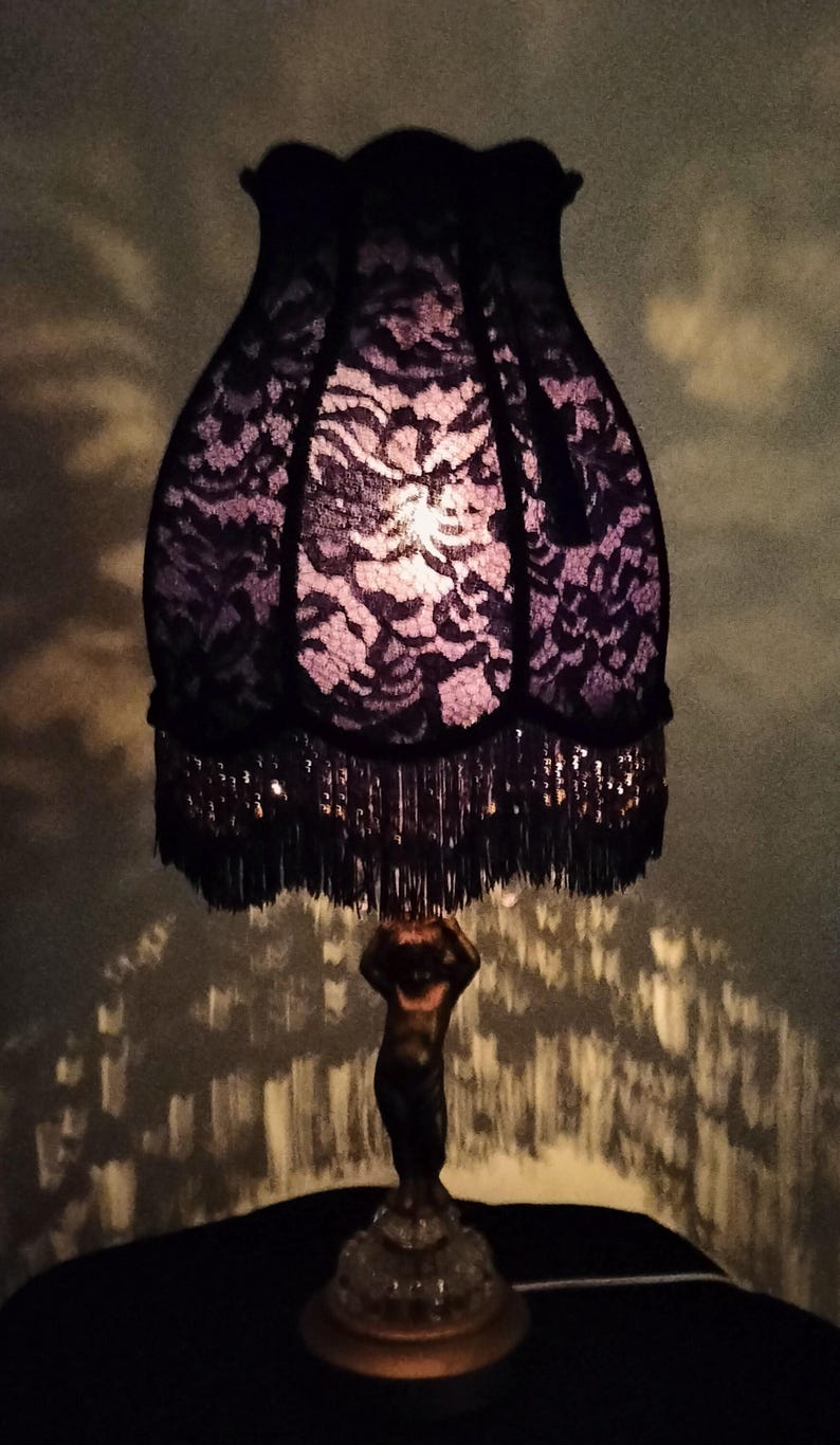 Black Vintage Boho Style Table Lamp Shade New Handcrafted Pair