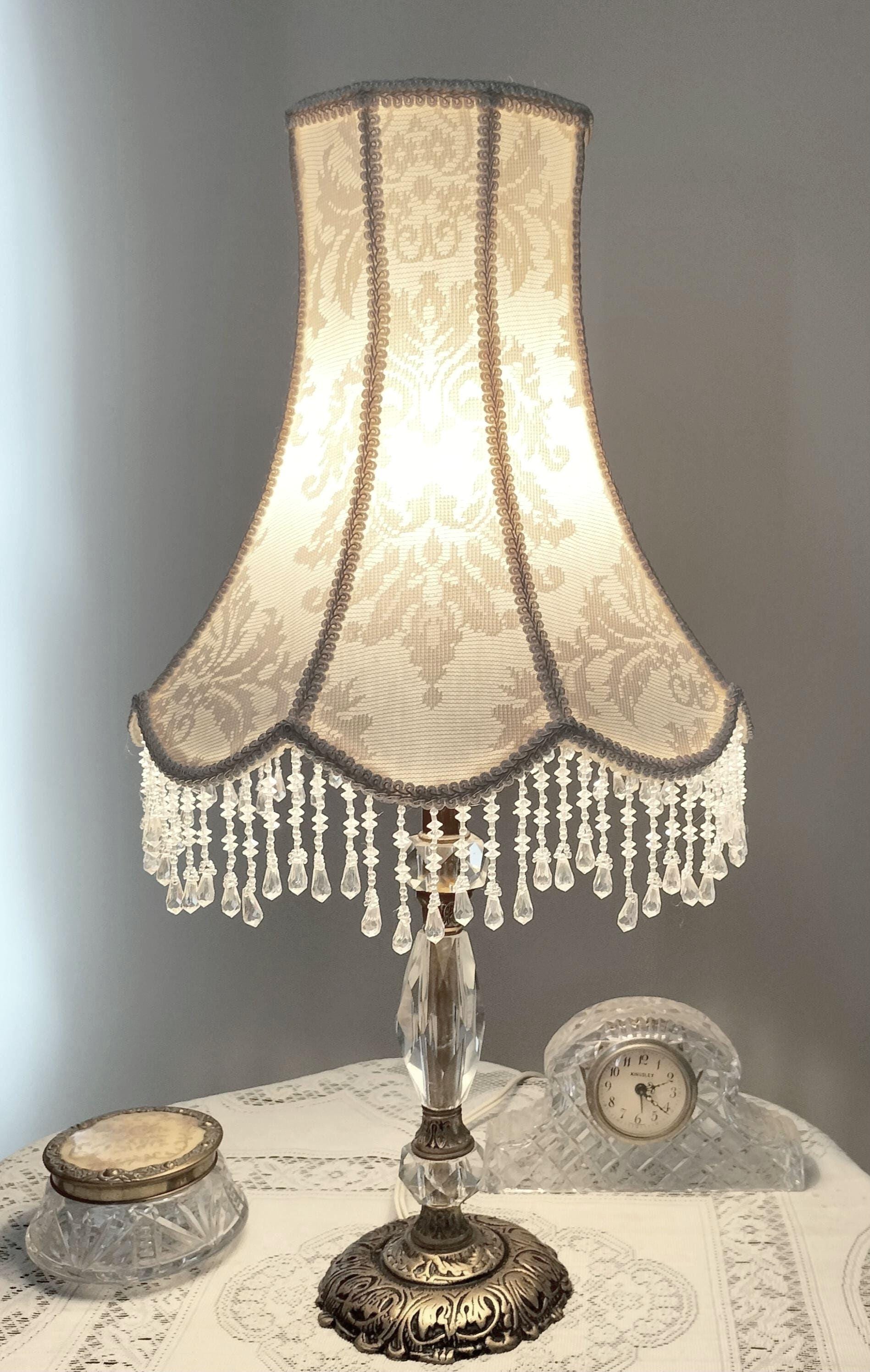 Lovely cream fabric lace/ vintage/romantic/designer/boho/Victorian/Beaded/Table lampshade/hand made