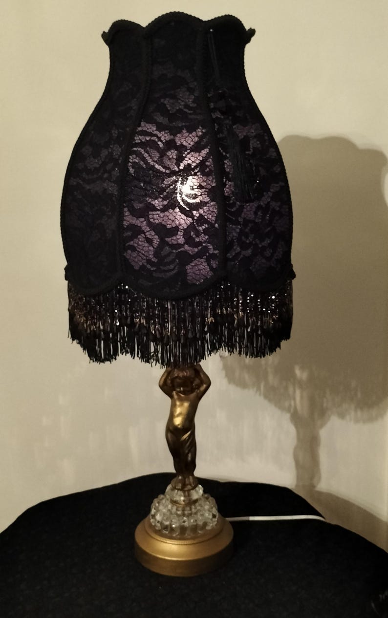 Black Vintage Boho Style Table Lamp Shade New Handcrafted Pair