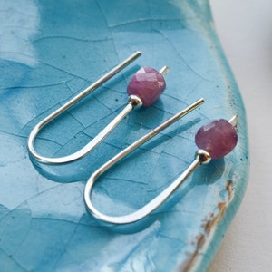 Pink Tourmaline Earrings, Small Sterling silver threader earrings