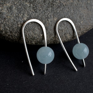 Aquamarine earrings, Sterling silver earrings, hammered silver threader earrings, March birthstone jewellery