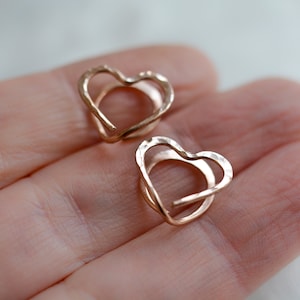 No piercing heart earrings, Slide on earrings, no hole ear jewellery, hammered clip on earrings, Two way earrings Bronze