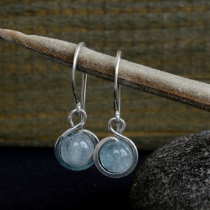 Aquamarine drop earrings, Quartz silver earrings, April birthstone