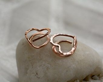 No piercing heart earrings, Slide on earrings, no hole ear jewellery, hammered clip on earrings, Two way earrings