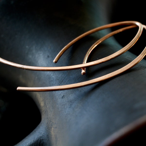 Bronze arc earrings, hammered threader earrings