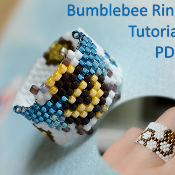 Bumblebee Ring Tutorial, Bee lover DIY, Honeycomb ring, Bee ring Tutorial, Peyote ring tutorial