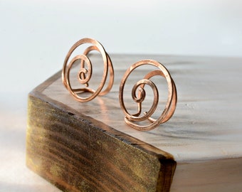 No piercing spiral earrings, Slide on earrings, no hole ear jewellery, hammered clip on earrings, Two way earrings