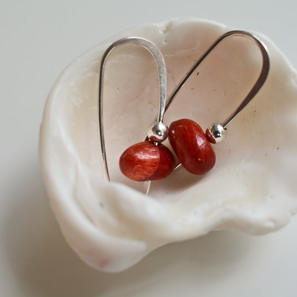 Silver Coral earrings, Red sponge coral jewellery