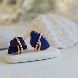 Raw lapis lazuli studs. Sterling silver or bronze earrings.