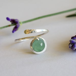 Sterling Silver ring for women, Aventurine ring, Adjustable ring, delicate and dainty ring