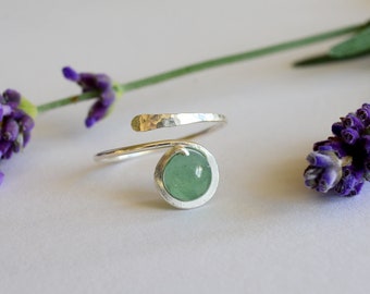 Sterling Silver ring for women, Aventurine ring, Adjustable ring, delicate and dainty ring