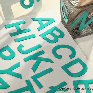 Letras Magnéticas Capitales, Turquesa Alphabet MagWords para Aprender a Leer. Volver a la escuela con imán de nevera para niños.