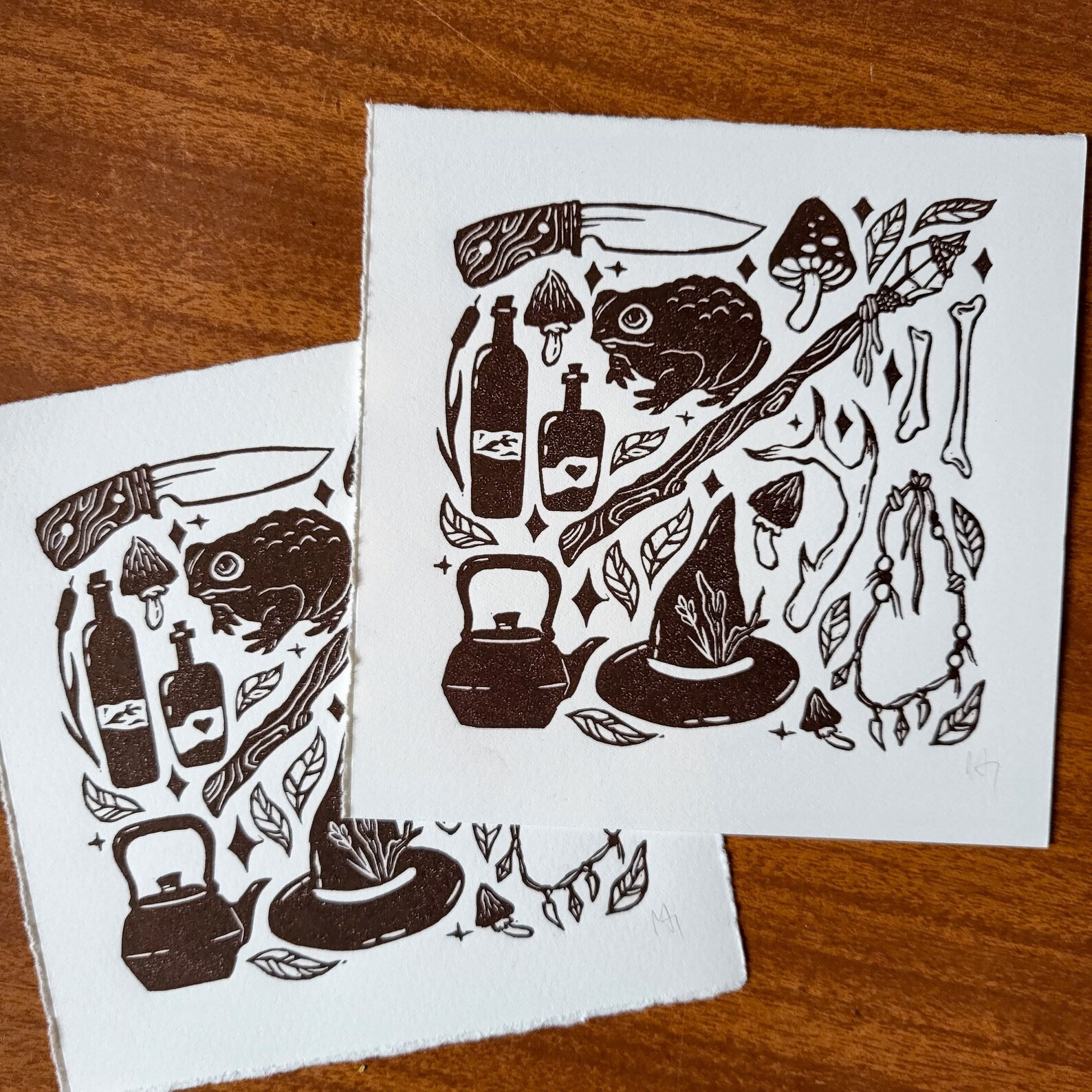 Bog Witch Mini Print Original Linocut Art Print Halloween - Etsy