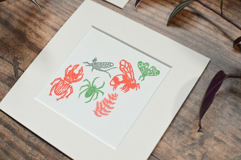 Linocut Print One of a Kind Nature Garden Creepy Cute Beasties Entomology Bug Insects Print Original Art
