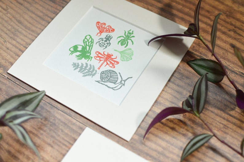 Linocut Print One of a Kind Nature Garden Creepy Cute Beasties Entomology Bug Insects Print Original Art