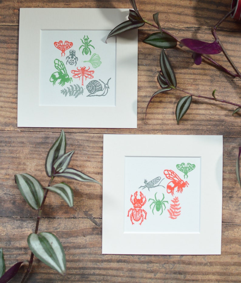 Linocut Print One of a Kind Nature Garden Creepy Cute Beasties Entomology Bug Insects Print Original Art