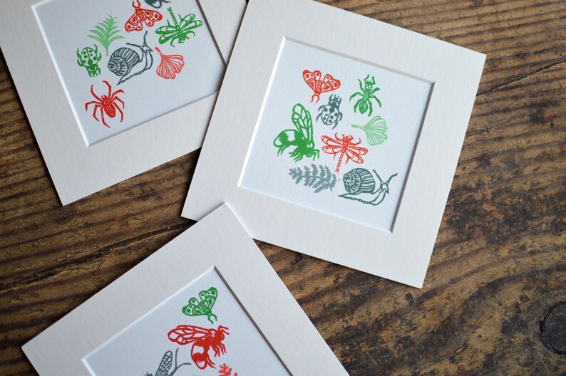Linocut Print One of a Kind Nature Garden Creepy Cute Beasties Entomology Bug Insects Print Original Art