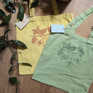 Fuchsia Linocut Print Tote Bag: Recycled Cotton Gardener Gift