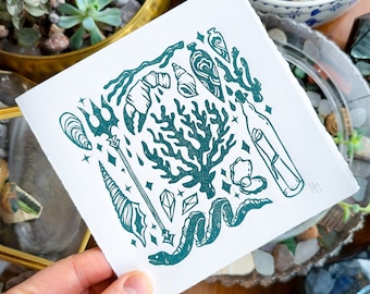 Meer-Hexe | Mystische Meerjungfrau Kunstdruck | Witchy heidnische Kunst | Wildes Schwimmen Geschenk