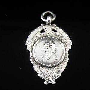 Sterling Silver BOXING Pocket Watch Fob Medal, Vintage, English, Jewellery, William Hair Haseler, Hallmarked Birmingham 1923