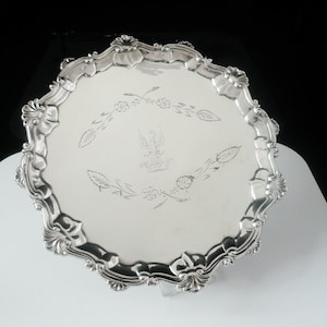 Sterling Silver Salver, Antique, Crested, English, Tray, Tableware, Serving, Hallmarked London 1763, Thomas Hannam & Richard Mills