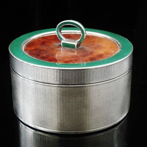 French Sterling Silver Enamel Faux Shell Circular Box with Mirror, Continental, Antique, Trinket, Vanity, Jean-Nicolas Hollegraff