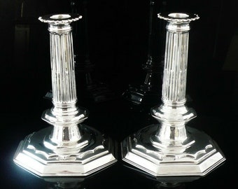 Sterling Silver Candlesticks, Pair, Antique, Tableware, Holder, Candle, English, Cast, Emick Romer, Hallmarked London 1767, REF:558E