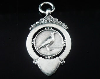 Silver Pocket Watch Fob, Medal, Sterling, PIGEON Club, Redditch, English, Vintage, Jewellery,  Hallmarked Birmingham 1925, REF:635C
