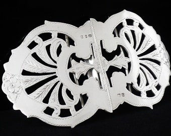 Sterling Silver Nurses Belt Buckle, English, Fastener, Antique, Two Part, William Hutton & Sons Ltd, Hallmarked Birmingham 1899