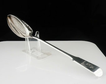 Silver Straining Spoon, Sterling, English, Antique, Cutlery, Serving, Tableware, Hallmarked London 1805, Godbehere Wigan & Boult