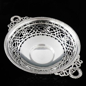 Sterling Silver Two Handled Openwork Dish Bowl, English, Tableware, Edwardian, Antique, Philip Hanson Abbot, Hallmarked Birmingham 1909
