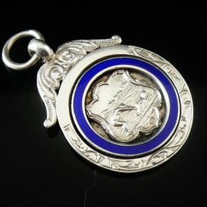 Pocket Watch Fob, Medal, Sterling Silver, Enamel, Vintage, English, Jewellery, FATTORINI, Swimming, Hallmarked Birmingham 1934, REF:455G