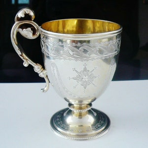 Silver Christening Cup, Sterling, Antique, Baby, English, Gilt, Hallmarked London 1868, Thomas Smily