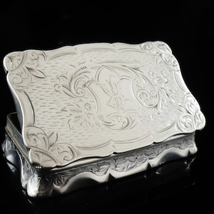 Sterling Silver Snuff Box, Antique, Edwardian, Tobacco, English, Hilliard & Thomason, Hallmarked Birmingham 1901