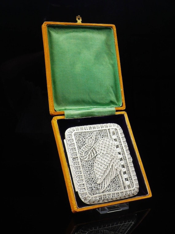 turkish cigarette holder Turkish Silver Filagree Cigarette Case in Box, Turkish Tughra , Tobacco,  Smoking, Top Quality, 20th Century