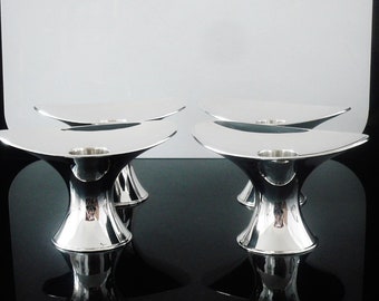 Sterling Silver Candlesticks, Set 4, Modernist, English, Candle, Vintage, Tableware, Hallmarked London 1967 John Grenville, REF:637D