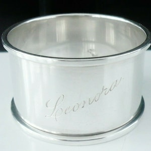 Silver Napkin Ring, Sterling, Vintage, English, Serviette, Tableware, Engraved LEONORA, Emile Viner, Hallmarked Sheffield 1936, REF:591B