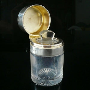 Silver Scent Bottle, Antique, Sterling, Cut Glass, Perfume, English, Ladies, William Hutton & Sons Ltd, Hallmarked Birmingham 1906