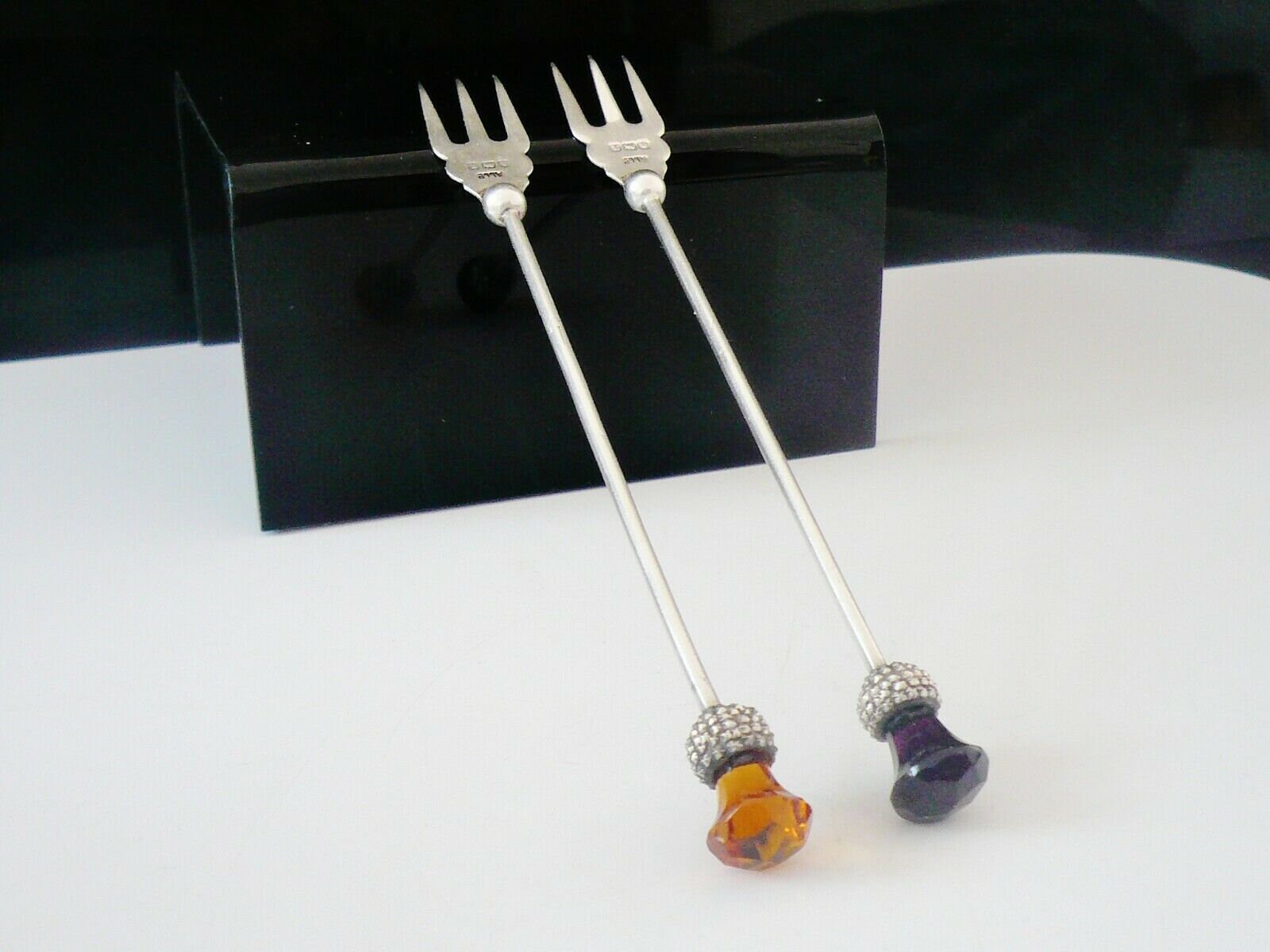 Silver Pickle Forks Pair Scottish Thistle Stone Set Etsy